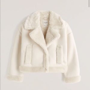 Oversized Short Sherpa-Lined Vegan Leather Coat